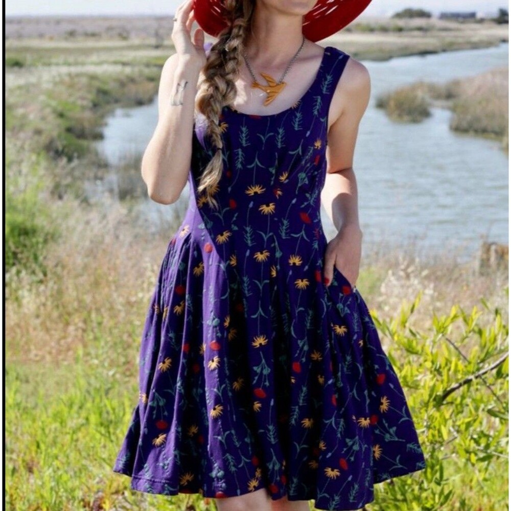 Effies Heart‎ Womens XS Sleeveless Dress Button Accent Stretch Purple Floral